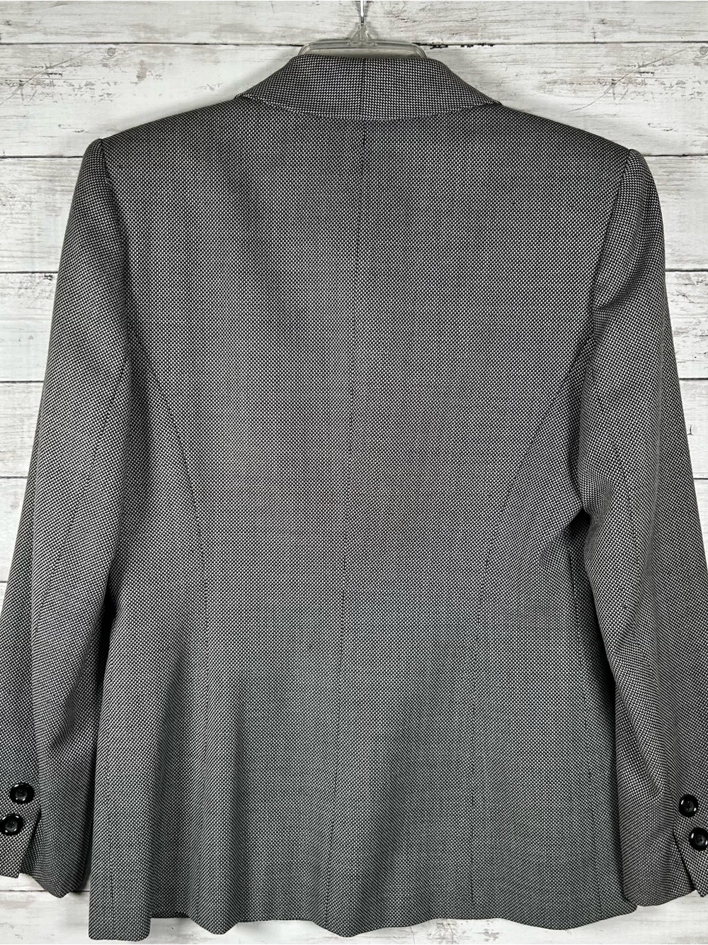 Vintage Kasper Micro Weave Black Ivory Tailored Wool Blend Jacket 4 - Picture 3 of 7